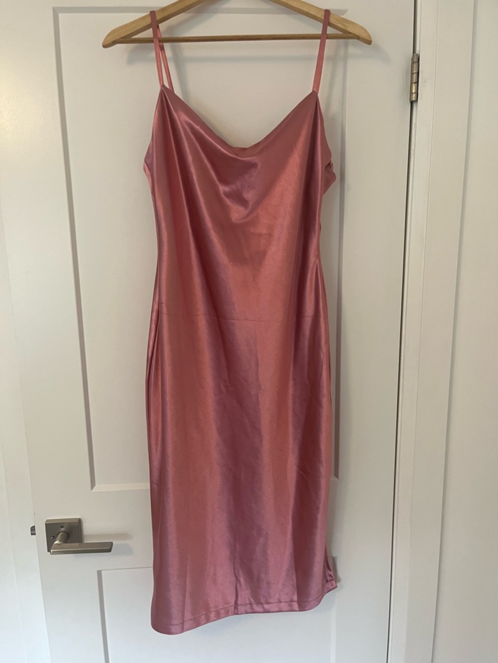 Satin Cowl Midi Dress in Rose - Elegant Slip Silhouette